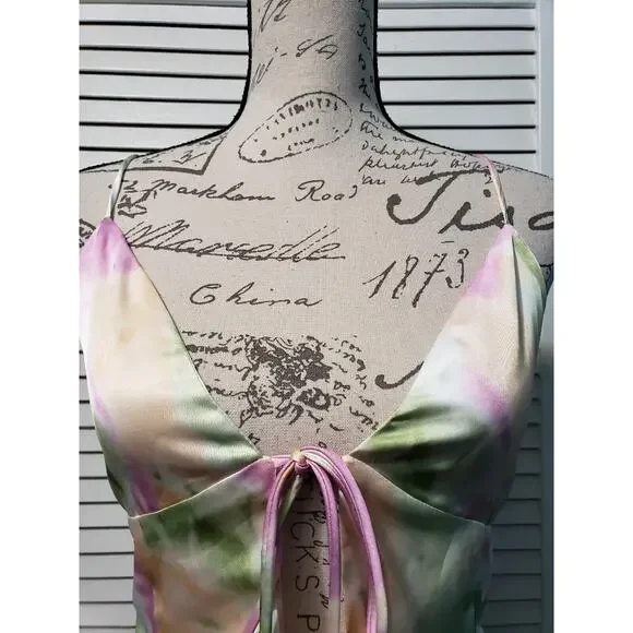 Et Clet Tie Dye Mini Slip Dress Women's Size Large Pink Yellow Strappy Lined - Picture 3 of 15